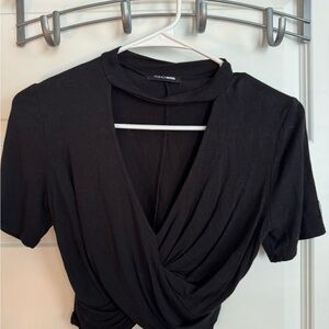 Fashion Nova Black Draped Wrap Short Sleeve Top